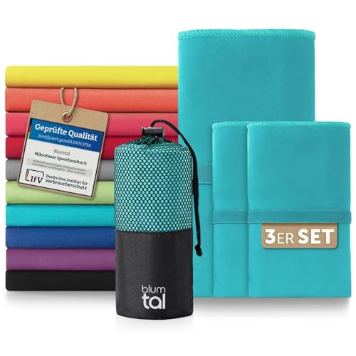 Blumtal Mikrofaser Handtuch 3er Set 180 x 90cm + 2X 80 x 40cm - Mikrofaser Handtuch Set 3-teilig - schnelltrocknendes Microfaser Badetuch groß - Sporthandtuch - Reisehandtuch - Gym Towel Petrol von Blumtal