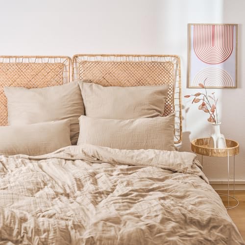 Blumtal Musselin Bettwäsche 200x220 cm + 2X 40x80 cm - Oeko-TEX zert. Bettwäsche Musselin aus 100% Baumwolle - extra weiches Bettwäsche-Set waschbar bei 40 °C - Sommerbettwäsche Taupe Blumtal Musselin Bettwäsche 200x220 cm + 2X 40x80 cm - Oeko-TEX zert. Bettwäsche Musselin aus 100% Baumwolle - extra weiches Bettwäsche-Set waschbar bei 40 °C - Sommerbettwäsche Taupe von Blumtal