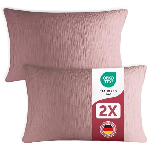 Blumtal Musselin Kissenbezug 40x80 cm 2er Set - Oeko-TEX zert. Musselin Kopfkissen 40x80 Bezug 100% Baumwolle - weiches Kissen-Set waschbar bei 40 °C - atmungsaktive Sommer Kopfkissenbezüge Violett Blumtal Musselin Kissenbezug 40x80 cm 2er Set - Oeko-TEX zert. Musselin Kopfkissen 40x80 Bezug 100% Baumwolle - weiches Kissen-Set waschbar bei 40 °C - atmungsaktive Sommer Kopfkissenbezüge Violett von Blumtal