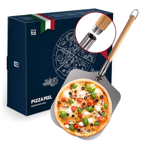 Blumtal Pizzaschieber kurz mit großer Fläche 30,5 x 30,5 cm - praktische Pizzaschaufel Aluminium - Pizzaheber kurzer Griff aus Holz 61 cm - Pizzaschieber Holz mit Aluminium Griff von Blumtal