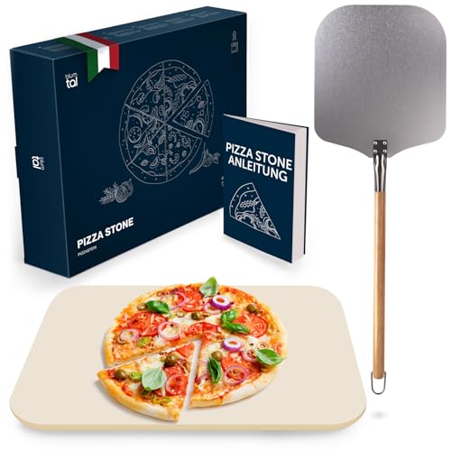 Blumtal Pizzastein für Backofen & Gasgrill inkl. Pizzaschieber - Pizzastein rechteckig aus Cordierit, für Pizza wie aus dem Steinofen, inkl. Pizzaschaufel von Blumtal