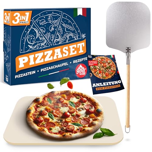 Blumtal Pizzastein für Backofen 38x30cm + Pizzaschieber robust - Pizzastein Gasgrill aus Cordierit-Stein bis 900 C° - geeignet für den Gasgrill - Pizza Stone - Backstein Brot von Blumtal