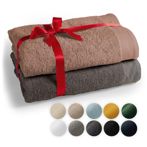 Blumtal Premium 2-TLG. Saunatuch Set 80x200cm - Saunahandtuch Oeko-TEX Zertifiziert, 100% Baumwolle, Frottier XXL- Saunatücher, Extra Weich und Saugstark, Anthrazit - Dusty Pink von Blumtal