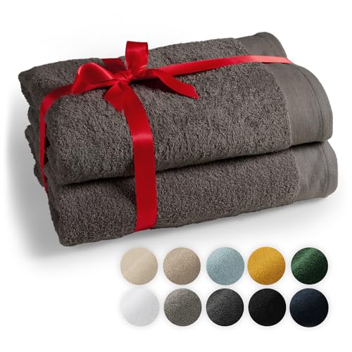 Blumtal Premium 2-TLG. Saunatuch Set 80x200cm - Saunahandtuch Oeko-TEX Zertifiziert, 100% Baumwolle, Frottier XXL- Saunatücher, Extra Weich und Saugstark, Anthrazit von Blumtal