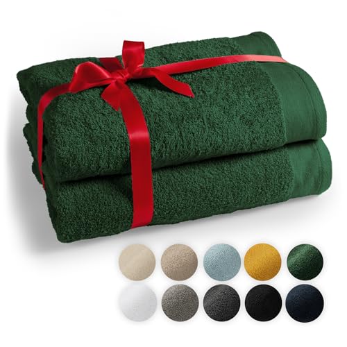 Blumtal Premium 2-TLG. Saunatuch Set 80x200cm - Saunahandtuch Oeko-TEX Zertifiziert, 100% Baumwolle, Frottier XXL- Saunatücher, Extra Weich und Saugstark, Dunkelgrün von Blumtal