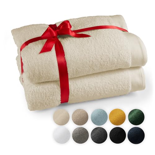 Blumtal Premium 2-TLG. Saunatuch Set 80x200cm - Saunahandtuch Oeko-TEX Zertifiziert, 100% Baumwolle, Frottier XXL- Saunatücher, Extra Weich und Saugstark, Sand - Beige von Blumtal