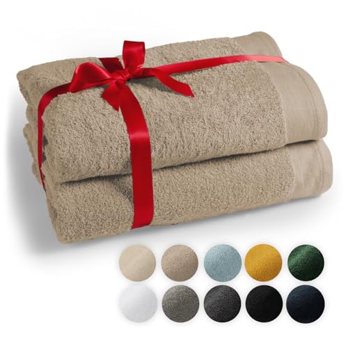 Blumtal Premium 2-TLG. Saunatuch Set 80x200cm - Saunahandtuch Oeko-TEX Zertifiziert, 100% Baumwolle, Frottier XXL- Saunatücher, Extra Weich und Saugstark, Taupe von Blumtal