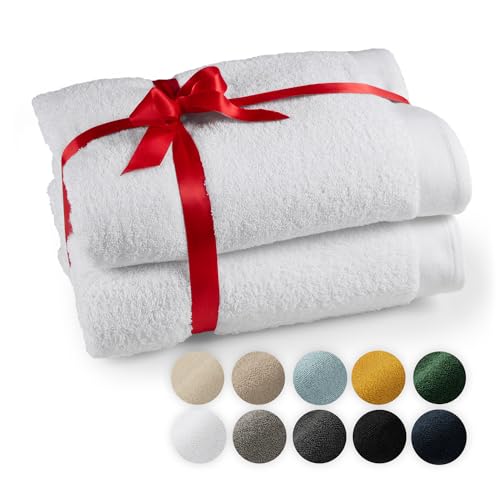Blumtal Premium 2-TLG. Saunatuch Set 80x200cm - Saunahandtuch Oeko-TEX Zertifiziert, 100% Baumwolle, Frottier XXL- Saunatücher, Extra Weich und Saugstark, Weiß von Blumtal
