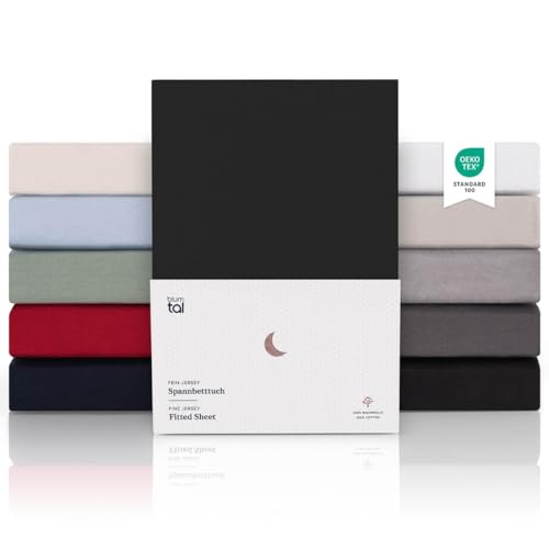 Blumtal® Premium Spannbettlaken 100x200cm Jersey Boxspringbetten 2er Set - OEKO-TEX zertifiziertes Bettlaken 100x200 Spannbettlaken - Bettlaken Baumwolle - Spannbettlaken für Boxspringbetten - Schwarz Blumtal® Premium Spannbettlaken 100x200cm Jersey Boxspringbetten 2er Set - OEKO-TEX zertifiziertes Bettlaken 100x200 Spannbettlaken - Bettlaken Baumwolle - Spannbettlaken für Boxspringbetten - Schwarz von Blumtal
