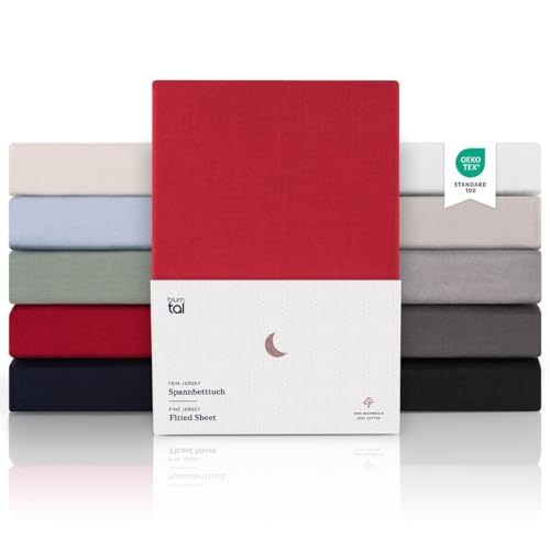 Blumtal® Premium Spannbettlaken 200x200cm Jersey Boxspringbetten 2er Set - Oeko-TEX zertifiziertes Spannbettlaken 200x200 Boxspringbett aus 100% Baumwolle - Bettlaken 200x200 Boxspringbett - Rot von Blumtal