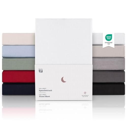 Blumtal® Premium Spannbettlaken 180x200cm Boxspringbett Jersey im 2er Set - Oeko-TEX zertifiziertes Spannbettlaken 180x200cm Baumwolle 100% - Bettlaken 180x200 Boxspringbett - Bed Sheets 180x200 Weiß von Blumtal