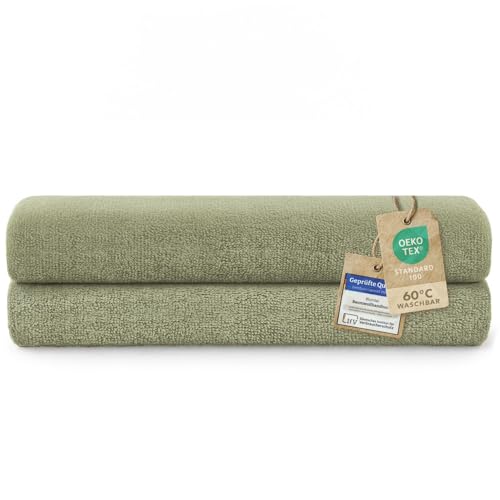 Blumtal Premium Frottier Handtücher Set 2 teilig 100% Baumwolle - Oeko-TEX zertifiziertes Badetuch 2X (70x140 cm) - Ultra saugstarkes Frottiertücher Set waschbar °60 - Towel - Handtuch Grün von Blumtal