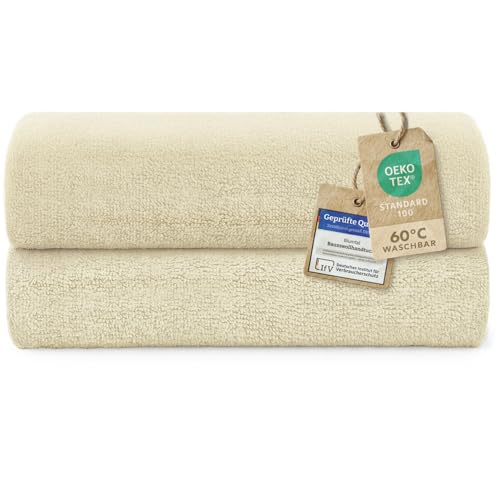 Blumtal Premium Frottier Handtücher Set 2 teilig 100% Baumwolle - Oeko-TEX zertifiziertes Towel 2X (80x200 cm) - Ultra saugstarkes Frottier Handtücher Set waschbar °60 - Towel - Handtuch Beige von Blumtal