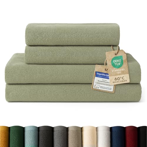 Blumtal Premium Frottier Handtücher Set 4 teilig 100% Baumwolle - Oeko-TEX zertifiziertes Badetuch 2X (70x140 cm) + Towel 2X (50x100 cm) - saugstarkes Frottiertücher Set - Handtücher Grün von Blumtal