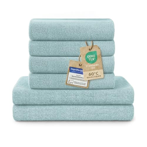 Blumtal Premium Frottier Handtücher Set 4 teilig 100% Baumwolle - Oeko-TEX zertifiziertes Badetuch 2X (70x140 cm) + Towel 4X (50x100 cm) - saugstarkes Frottiertücher Set - Handtücher Blau Hell von Blumtal