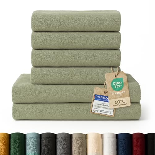 Blumtal Premium Frottier Handtücher Set 4 teilig 100% Baumwolle - Oeko-TEX zertifiziertes Badetuch 2X (70x140 cm) + Towel 4X (50x100 cm) - saugstarkes Frottiertücher Set - Handtücher Grün von Blumtal