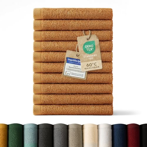 Blumtal Premium Frottier Gästehandtücher Set 12 teilig 100% Baumwolle - Oeko-TEX zertifiziertes Gästehandtuch 12x (30x30 cm) - Ultra saugstarkes Gästetücher Set waschbar °60 - Handtücher Braun von Blumtal