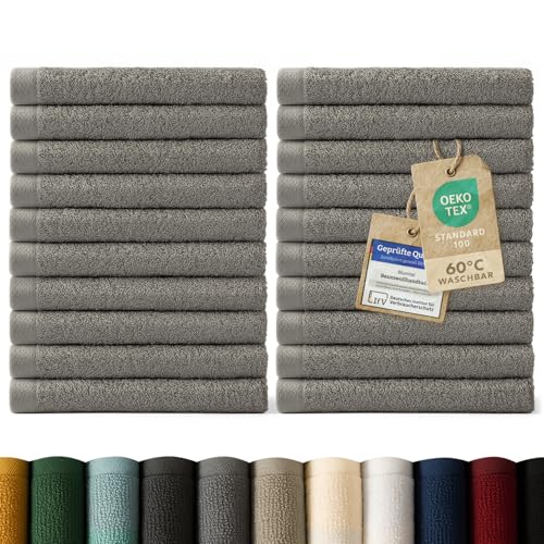 Blumtal Premium Frottier Gästehandtücher Set 24 teilig 100% Baumwolle - Oeko-TEX zertifiziertes Gästehandtuch 24x (30x30 cm) - Ultra saugstarkes Gästetücher Set waschbar °60 - Handtücher Grau von Blumtal