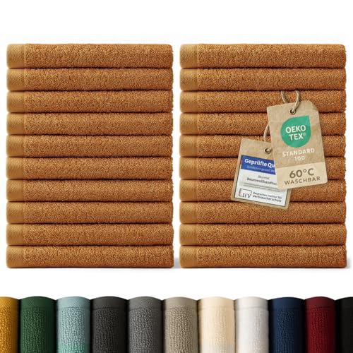 Blumtal Premium Frottier Gästehandtücher Set 24 teilig 100% Baumwolle - Oeko-TEX zertifiziertes Gästehandtuch 24x (30x30 cm) - Ultra saugstarkes Gästetücher Set waschbar °60 - Handtücher Hellbraun von Blumtal