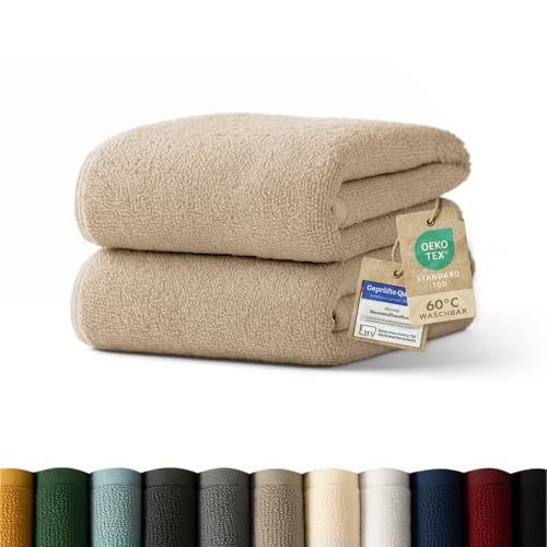 Blumtal Premium Frottier Handtücher Set 2 teilig 100% Baumwolle - Oeko-TEX zertifiziertes Towel 2X (50x100 cm) - Ultra saugstarkes Frottier Handtücher Set waschbar °60 - Handtuch Beige/Taupe von Blumtal