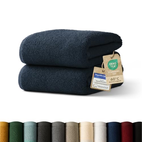 Blumtal Premium Frottier Handtücher Set 2 teilig 100% Baumwolle - Oeko-TEX zertifiziertes Towel 2X (50x100 cm) - Ultra saugstarkes Frottier Handtücher Set waschbar °60 - Handtuch Dunkelblau von Blumtal