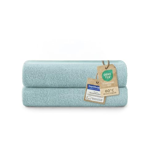 Blumtal Premium Frottier Handtücher Set 2 teilig 100% Baumwolle - Oeko-TEX zertifiziertes Towel 2X (50x100 cm) - Ultra saugstarkes Frottier Handtücher Set waschbar °60 - Handtuch Hellblau von Blumtal