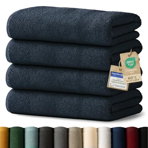 Blumtal Premium Frottier Handtücher Set 4 teilig 100% Baumwolle - Oeko-TEX zertifizierte Badetücher 70x140 cm (4X) - Frottiertücher Set - saugstarke Handtücher 60°C - Duschhandtuch 70x140 Dunkelblau von Blumtal