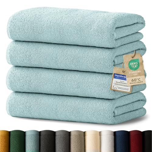 Blumtal Premium Frottier Handtücher Set 4 teilig 100% Baumwolle - Oeko-TEX zertifizierte Badetücher 70x140 cm (4X) - Frottiertücher Set - saugstarke Handtücher 60°C - Duschhandtuch 70x140 Hellblau von Blumtal