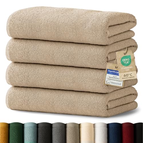 Blumtal Premium Frottier Handtücher Set 4 teilig 100% Baumwolle - Oeko-TEX zertifizierte Badetücher 70x140 cm (4X) - Frottiertücher Set - saugstarke Handtücher 60°C - Duschhandtuch 70x140 Taupe von Blumtal