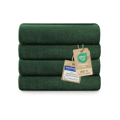 Blumtal Premium Frottier Handtücher Set 4 teilig 100% Baumwolle - Oeko-TEX zertifiziertes Towel 4X (50x100 cm) - Ultra saugstarkes Frottier Handtücher Set waschbar °60 - Handtuch Dunkelgrün von Blumtal
