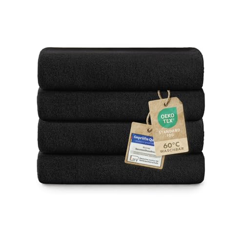 Blumtal Premium Frottier Handtücher Set 4 teilig 100% Baumwolle - Oeko-TEX zertifiziertes Towel 4X (50x100 cm) - Ultra saugstarkes Frottier Handtücher Set waschbar °60 - Handtuch Schwarz von Blumtal