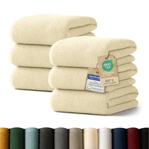 Blumtal Premium Frottier Handtücher Set 6 teilig100% Baumwolle - Oeko-TEX zertifiziertes Towel 6X (50x100 cm) - Ultra saugstarkes Frottiertücher Set waschbar °60 - Handtücher Beige von Blumtal
