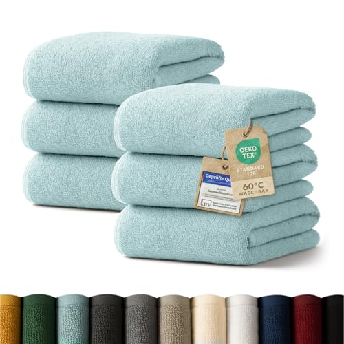 Blumtal Premium Frottier Handtücher Set 6 teilig100% Baumwolle - Oeko-TEX zertifiziertes Towel 6X (50x100 cm) - Ultra saugstarkes Frottiertücher Set waschbar °60 - Handtücher Hellblau von Blumtal