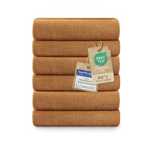 Blumtal Premium Frottier Handtücher Set 6 teilig100% Baumwolle - Oeko-TEX zertifiziertes Towel 6X (50x100 cm) - Ultra saugstarkes Frottiertücher Set waschbar °60 - Handtücher Hellbraun von Blumtal