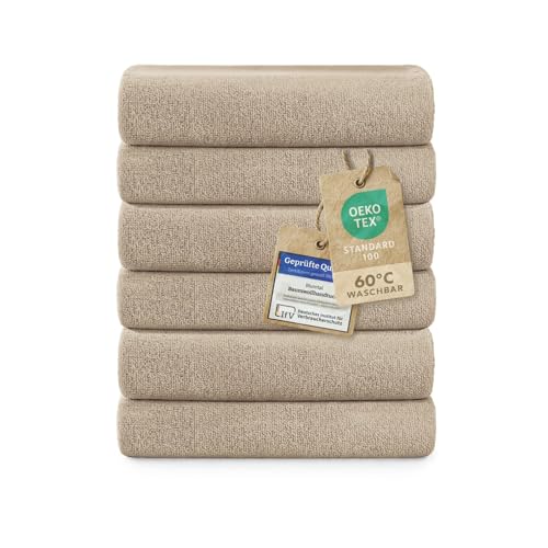 Blumtal Premium Frottier Handtücher Set 6 teilig100% Baumwolle - Oeko-TEX zertifiziertes Towel 6X (50x100 cm) - Ultra saugstarkes Frottiertücher Set waschbar °60 - Handtücher Taupe von Blumtal