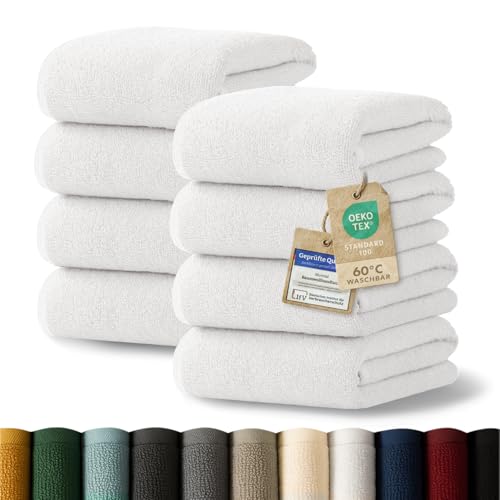 Blumtal Premium Frottier Handtücher Set 8 teilig 100% Baumwolle - Oeko-TEX zertifiziertes Handtuch 50x100 cm (8X) - Frottiertücher Set - saugstarke Handtücher waschbar bei 60°C - Handtuch Weiß von Blumtal