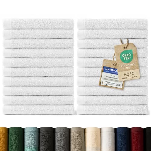 Blumtal Premium Frottier Gästehandtücher Set 24 teilig 100% Baumwolle - Oeko-TEX zertifiziertes Gästehandtuch 24x (30x30 cm) - Ultra saugstarkes Gästetücher Set waschbar °60 - Handtücher Weiß von Blumtal