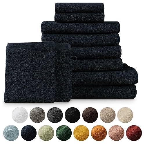 Blumtal Premium Frottier Handtücher Set mit Aufhängschlaufen - Baumwolle Oeko-TEX Zertifiziert, weich, saugstark - 2X Badetuch, 2X Handtuch, 2X Gästehandtuch, 2X Waschlappen, Dunkelblau von Blumtal