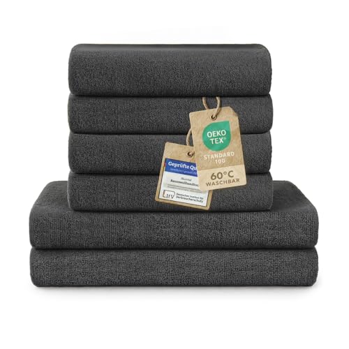 Blumtal Premium Frottier Handtücher Set 4 teilig 100% Baumwolle - Oeko-TEX zertifiziertes Badetuch 2X (70x140 cm) + Towel 4X (50x100 cm) - saugstarkes Frottiertücher Set - Handtücher Anthrazit von Blumtal
