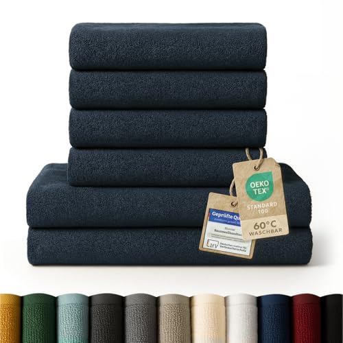 Blumtal Premium Frottier Handtücher Set 4 teilig 100% Baumwolle - Oeko-TEX zertifiziertes Badetuch 2X (70x140 cm) + Towel 4X (50x100 cm) - saugstarkes Frottiertücher Set - Handtücher Blau Dunkel von Blumtal