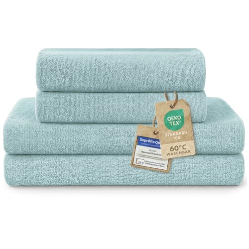 Blumtal Premium Frottier Handtücher Set 4 teilig 100% Baumwolle - Oeko-TEX zertifiziertes Badetuch 2X (70x140 cm) + Towel 2X (50x100 cm) - saugstarkes Frottiertücher Set - Handtücher Blau Hell von Blumtal