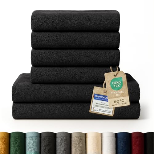 Blumtal Premium Frottier Handtücher Set 4 teilig 100% Baumwolle - Oeko-TEX zertifiziertes Badetuch 2X (70x140 cm) + Towel 4X (50x100 cm) - saugstarkes Frottiertücher Set - Handtücher Schwarz von Blumtal