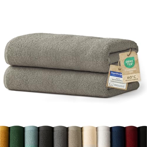 Blumtal Premium Frottier Handtücher Set 2 teilig 100% Baumwolle - Oeko-TEX zertifiziertes Badetuch 2X (70x140 cm) - Ultra saugstarkes Frottier Handtücher Set waschbar °60 - Handtücher Grau von Blumtal