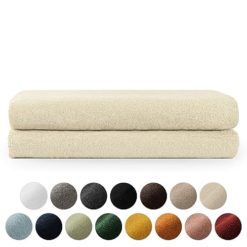 Blumtal Premium Frottier Handtücher Set mit Aufhängschlaufen - Baumwolle Oeko-TEX Zertifiziert, weich, saugstark - 2X Badetuch (70x140 cm), Sand (Beige) von Blumtal