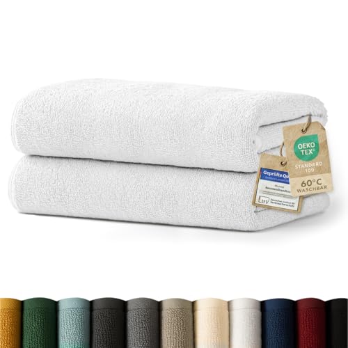Blumtal Premium Frottier Handtücher Set 2 teilig 100% Baumwolle - Oeko-TEX zertifiziertes Badetuch 2X (70x140 cm) - Ultra saugstarkes Frottiertücher Set waschbar °60 - Handtücher Weiß von Blumtal