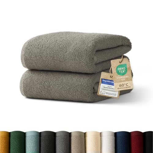 Blumtal Premium Frottier Handtücher Set 2 teilig 100% Baumwolle - Oeko-TEX zertifiziertes Towel 2X (50x100 cm) - Ultra saugstarkes Frottier Handtücher Set waschbar °60 - Handtücher Grau von Blumtal
