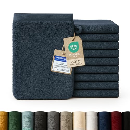 Blumtal Premium Frottier Waschlappen Set 10 teilig 100% Baumwolle - Oeko-TEX zertifizierte Waschlappen 10x (15x20 cm) - Ultra saugstarkes Frottier Seiftücher Set waschbar °60 - Seiflappen Dunkelblau von Blumtal