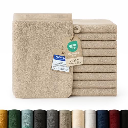 Blumtal Premium Frottier Waschlappen Set 10 teilig 100% Baumwolle - Oeko-TEX zertifizierte Waschlappen 10x (15x20 cm) - saugstarkes Frottier Seiftücher Set waschbar °60 - Seiflappen Beige/Taupe von Blumtal