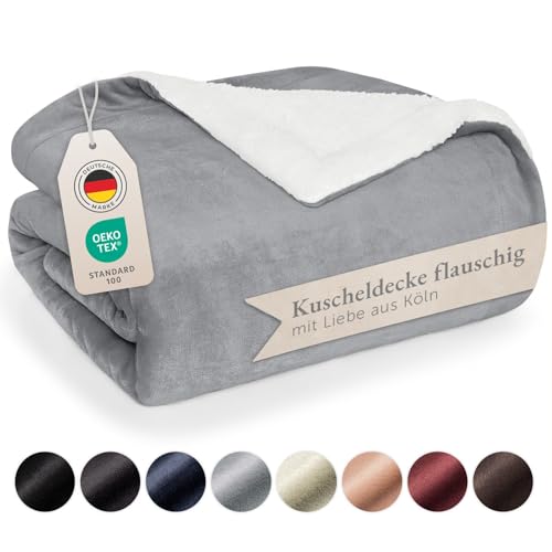 Blumtal Premium Sherpa Kuscheldecke flauschig - Wohndecke Kuscheldecke 230x270 cm - OEKO-TEX zertifizierte Fleecedecke 230x270 cm - Wohn- & Kuscheldecke - Wohndecke 230x270 cm - XXL Kuscheldecke Grau von Blumtal