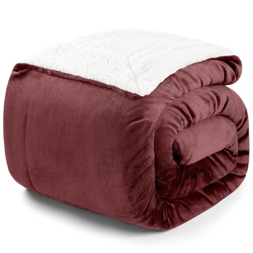 Blumtal Premium Sherpa Kuscheldecke flauschig - Wohndecke Kuscheldecke 230x270 cm - Oeko-TEX zertifizierte Fleecedecke 230x270 cm - Wohn- & Kuscheldecke - Wolldecke 230x270 - Sofadecke in Dunkelrot von Blumtal